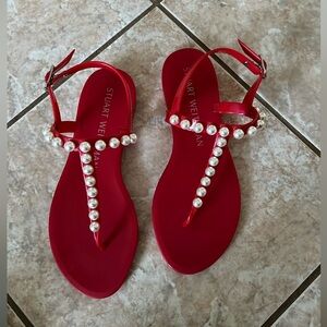 Stuart Weitzman Shoes | Stuart Weitzman Red Jelly Sandals With Pearl size US 6